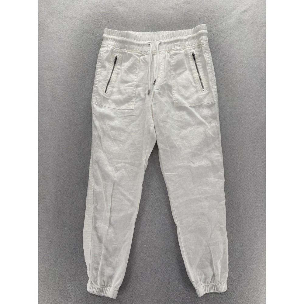 Athleta Cabo Linen Jogger Womens Pants 8 White Zip Pockets Beach Resort Travel